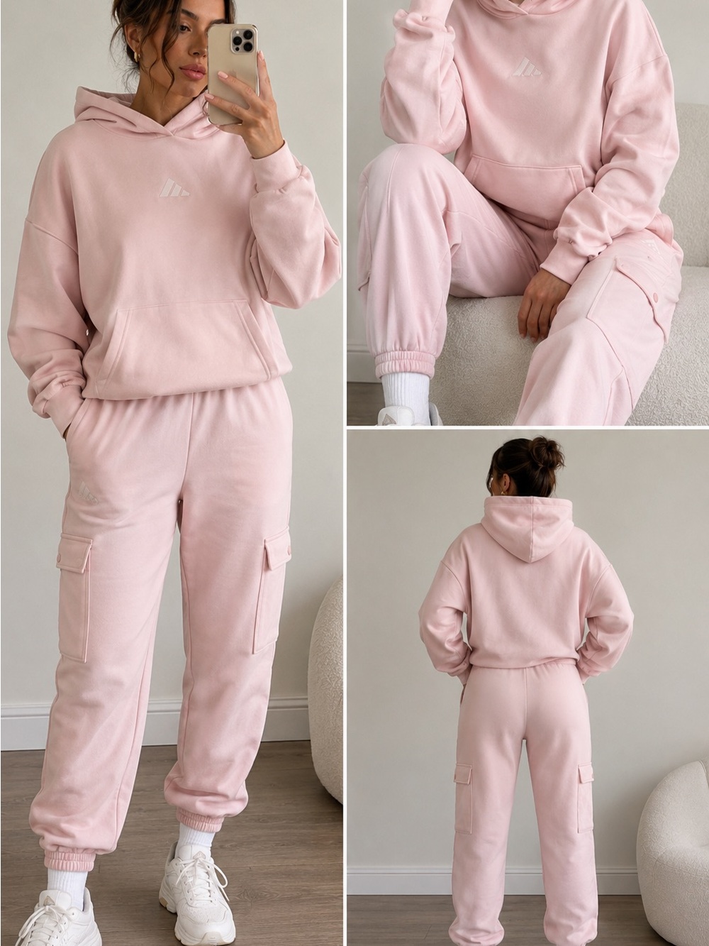 adidas ALL SZN Fleece set- Hoodie & Cargo Joggers - Pink- Medium